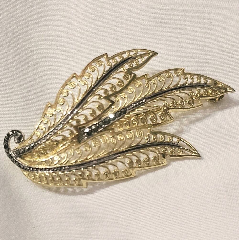 EB Germany Stamped Vintage Vermeil Leaf Brooch